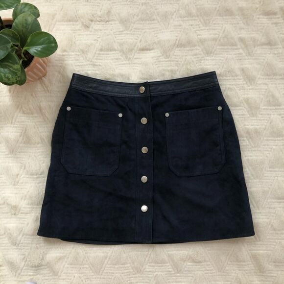 Rag & Bone Siggy Navy Suede Snap Front Mini Skirt - Picture 3 of 7